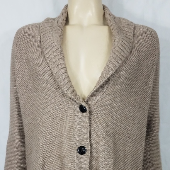Lacoste beige tan wool blend button up tunic cardigan w/ pockets ladies size 38 - Picture 2 of 8